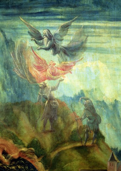 Detail of the Nativity scene from the Isenheim Altarpiece (the announcement to the shepherds) by Matthias Grünewald